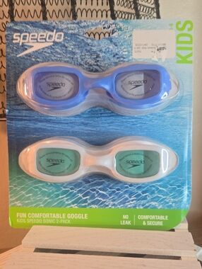 Speedo Kids Goggles 2-Pack in Blue and White with Green Lenses